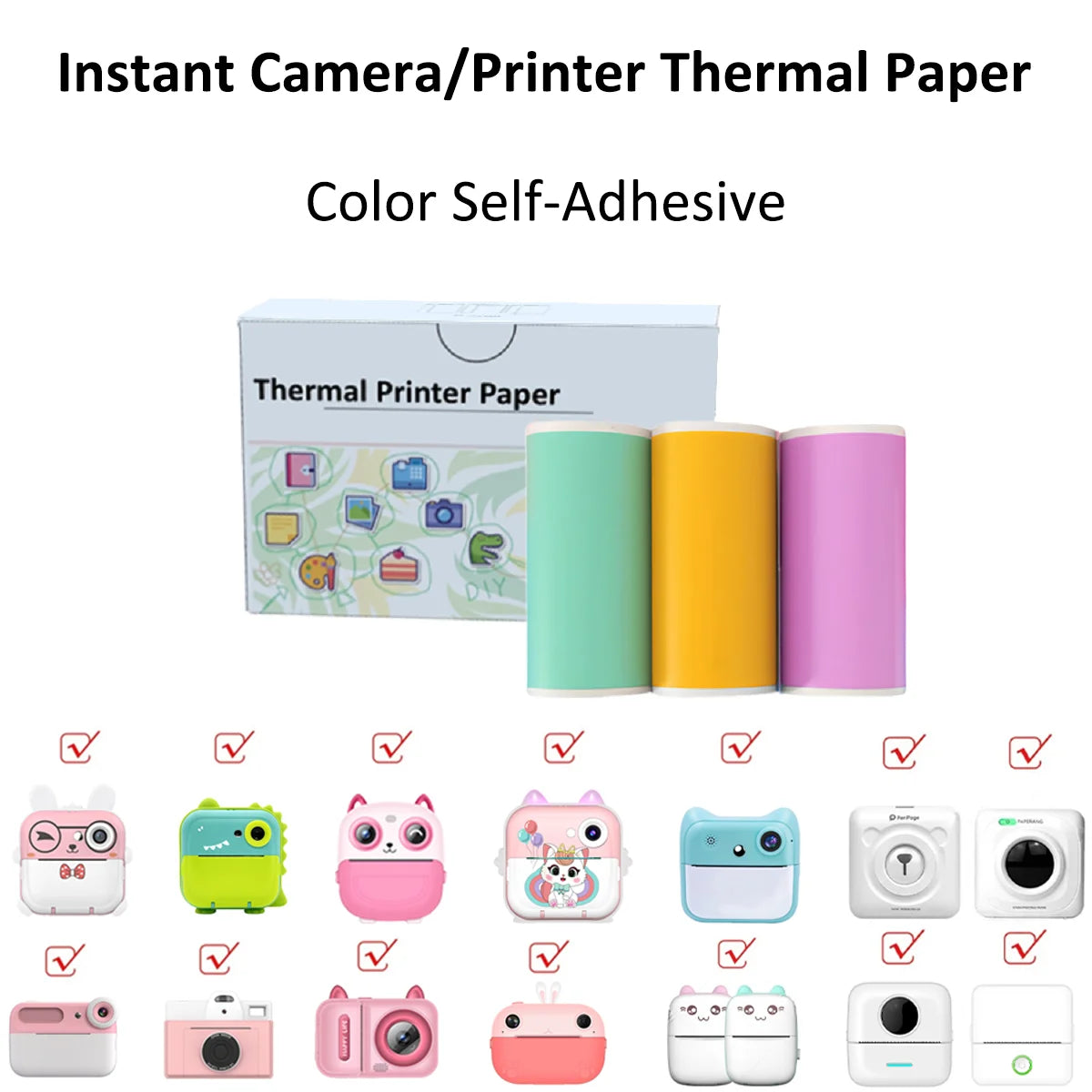 10 Rolls Thermal Paper Camera Printing White Children Camera Wood Pulp Instant Print Kids Rolling Paper Miniprinter Accessories