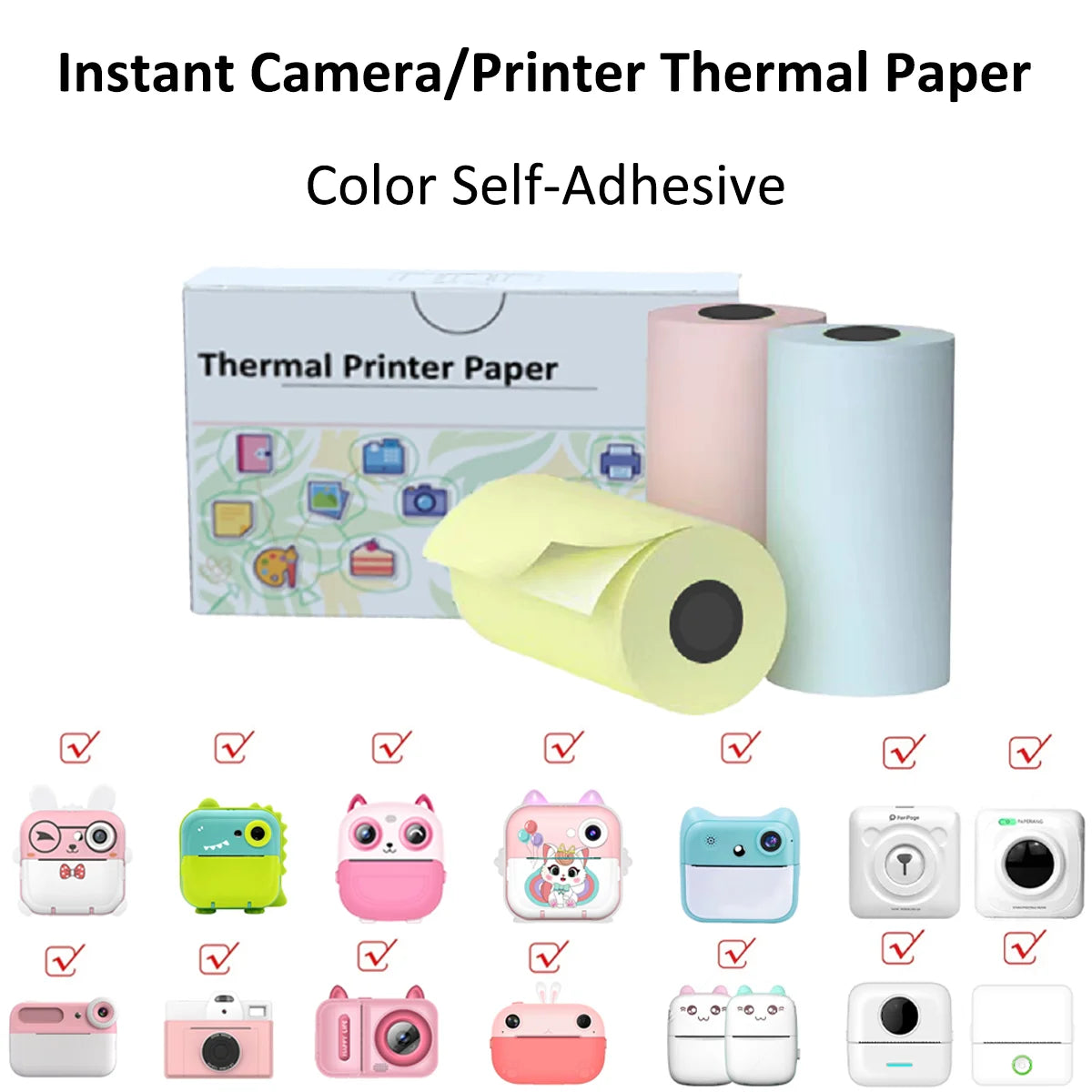 10 Rolls Thermal Paper Camera Printing White Children Camera Wood Pulp Instant Print Kids Rolling Paper Miniprinter Accessories