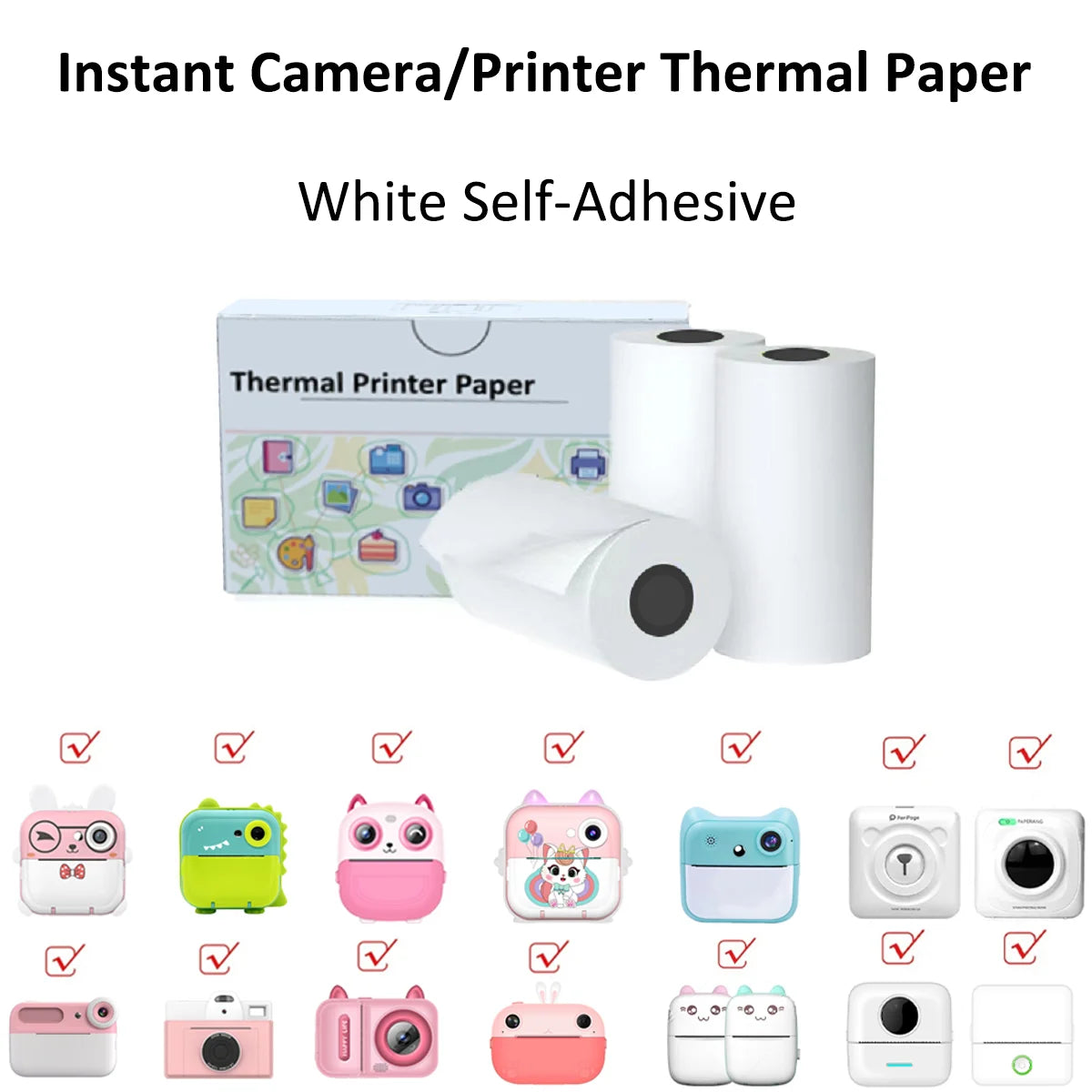 10 Rolls Thermal Paper Camera Printing White Children Camera Wood Pulp Instant Print Kids Rolling Paper Miniprinter Accessories